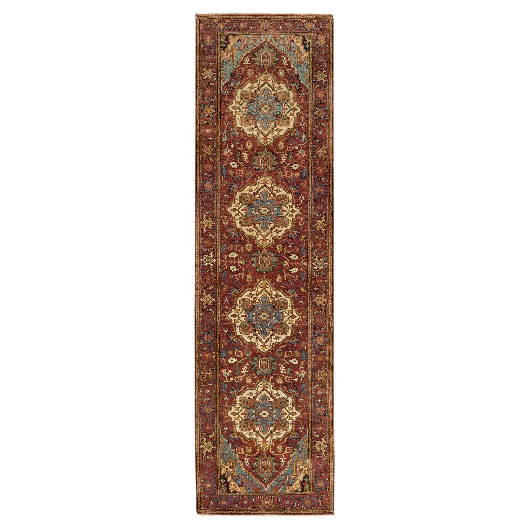 2'7"x10' Red Hand Knotted Fine Heriz Re-Creation Soft Wool Runner Orienal Rug