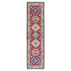 2
7"x10
 Red Kazak with Tribal Medallions Design Hand Knotted Wool Runner Rug