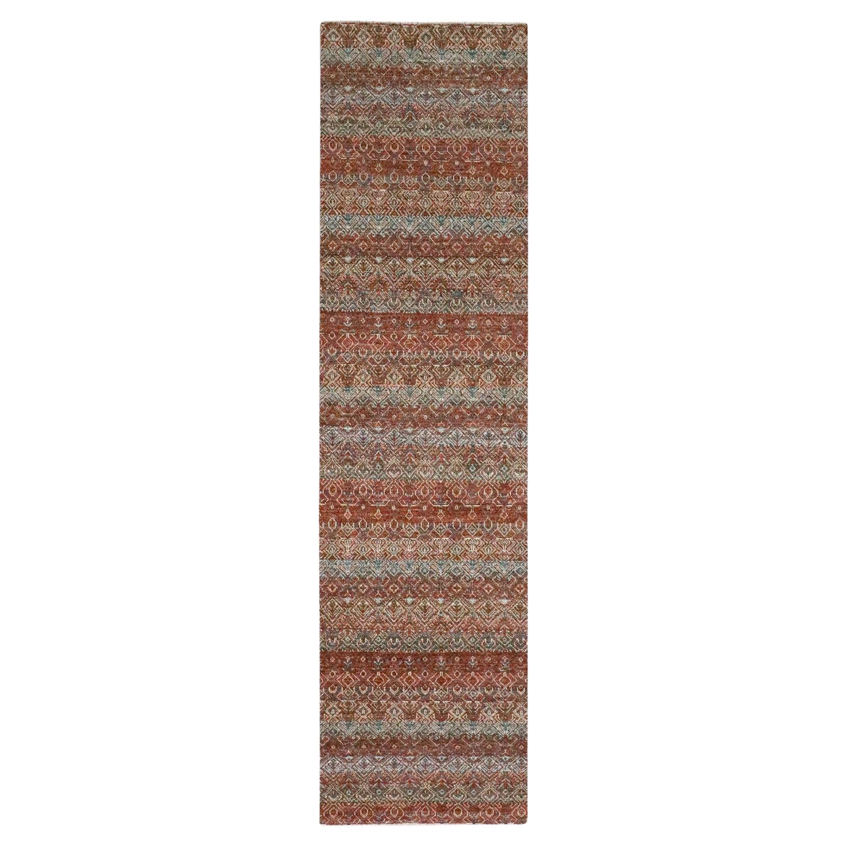 2'7"x10' Red Kohinoor Herat Geometric Pattern Hand Knotted Soft Wool Runner Rug For Sale