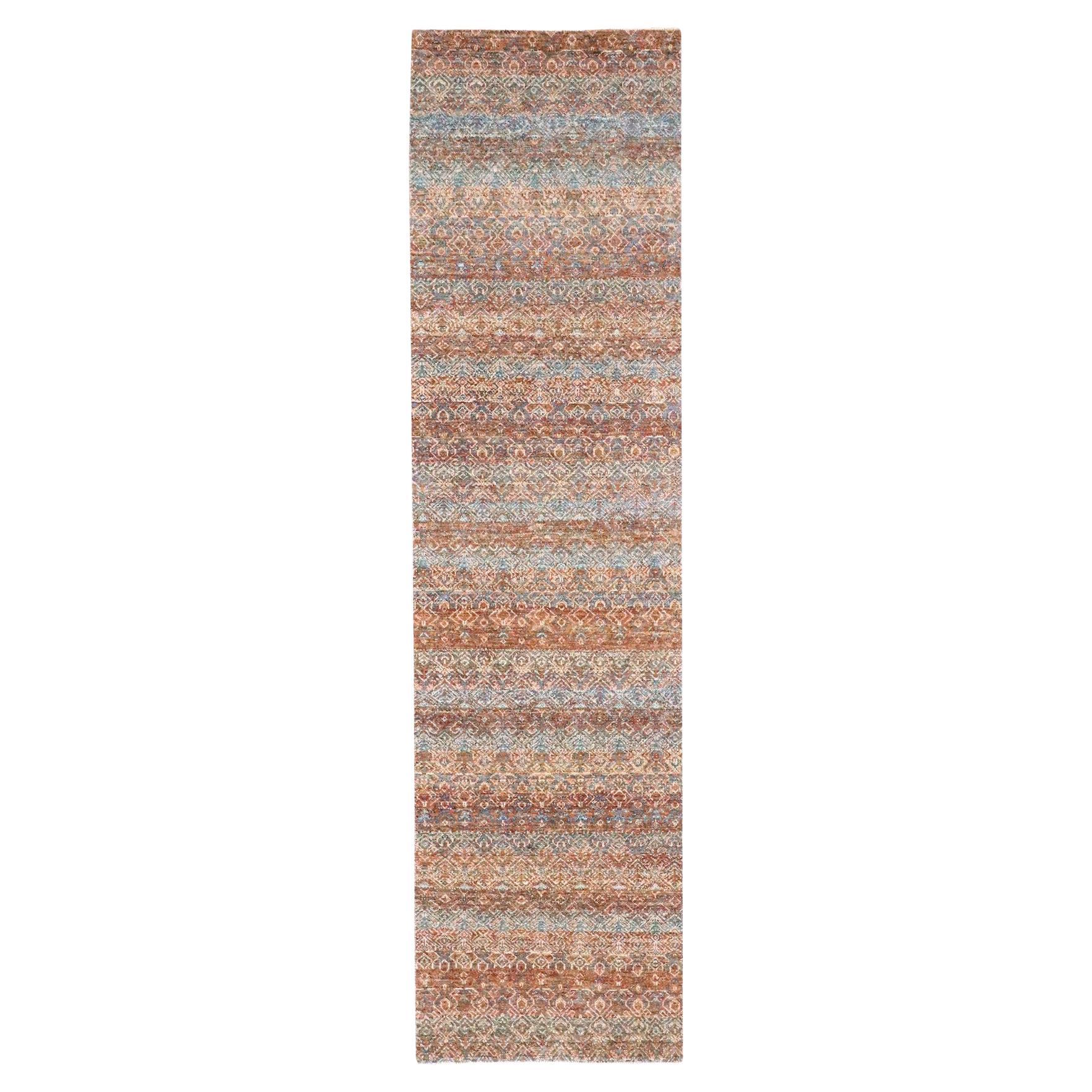 2'7 "x10' Rostrot Geometrisches sich wiederholendes Muster Handgeknüpfter Läufer aus Wolle im Angebot