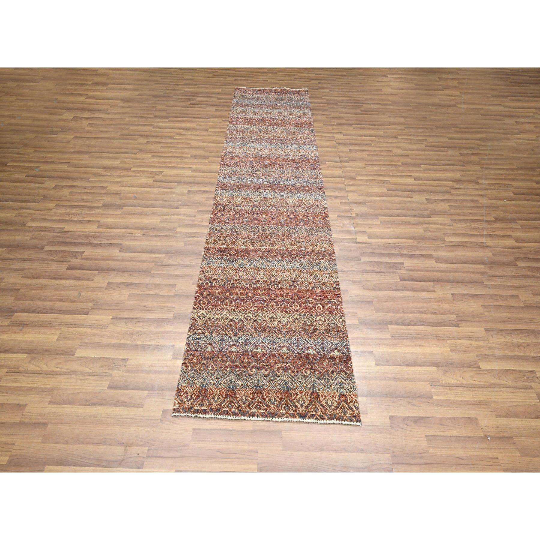 Rust Red, Soft and Shiny Wool, Kohinoor Herat Design, Small Geometric Repetitive Diamond Pattern, Tone on Tone, Hand Knotted, Runner, Oriental Rug
Primary materials: Wool
Latex: No Pile 
height: 0.25 Inches
Style: Contemporary
Primary color: