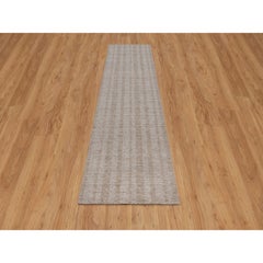 2'7"x10' Tan Brown Vertical Stripes Design Hand Loomed Natural Wool Runner Rug