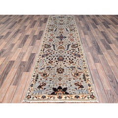 2'7"x10' Tint Green Pure Wool Mamluk Dynasty Hand Knotted Runner 200 KPSI Rug