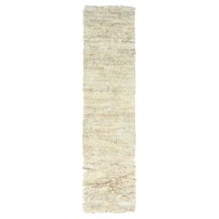2'7"x10'1" Beige, Shag Flokati Greek Style, Natural Wool Hand Knotted Runner Rug