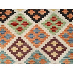 2'7"x10'1" Colorful 100% Wool Afghan Kilim Flat Weave Hand Woven Runner Rug
