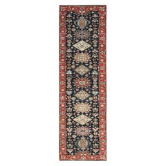 2
7"x10
1" Denim Black, Organic Wool, Hand Knotted, Karajeh Design Runner Rug