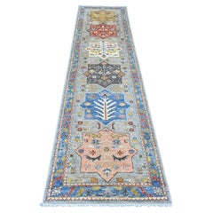2'7"x10'1" Gray Peshawar Caucasian Akstafa Design Hand Knotted Wool Runner Rug