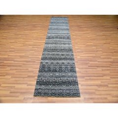 2'7"x10'1" Hale Navy Gray Kohinoor Plush Wool Hand Knotted Runner Oriental Rug