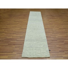 2'7"x10'1" Incredible White Hand Knotted Modern Grass Wool Runner Oriental Rug