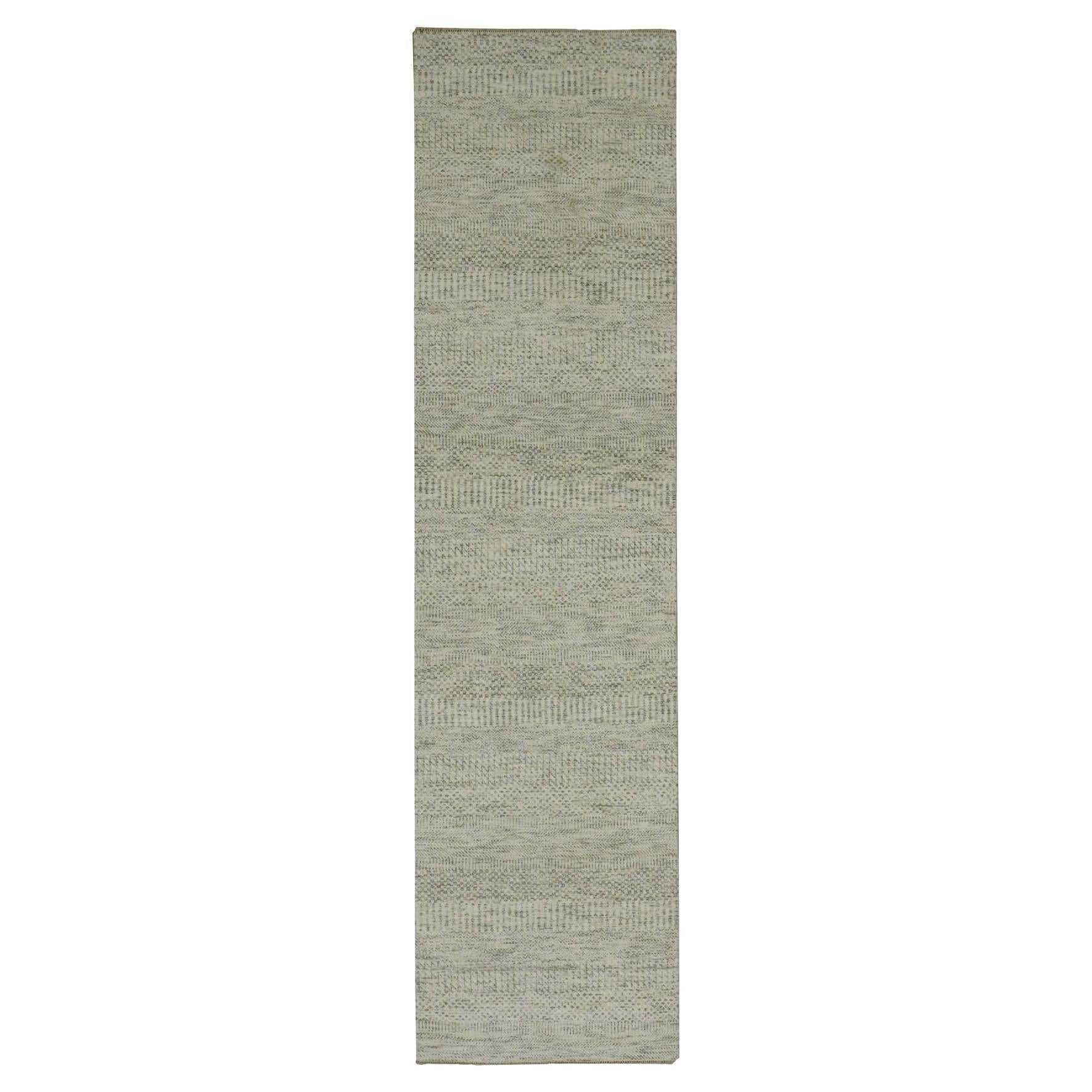 2'7"x10'1" Incredible White Hand Knotted Modern Grass Wool Runner Oriental Rug For Sale