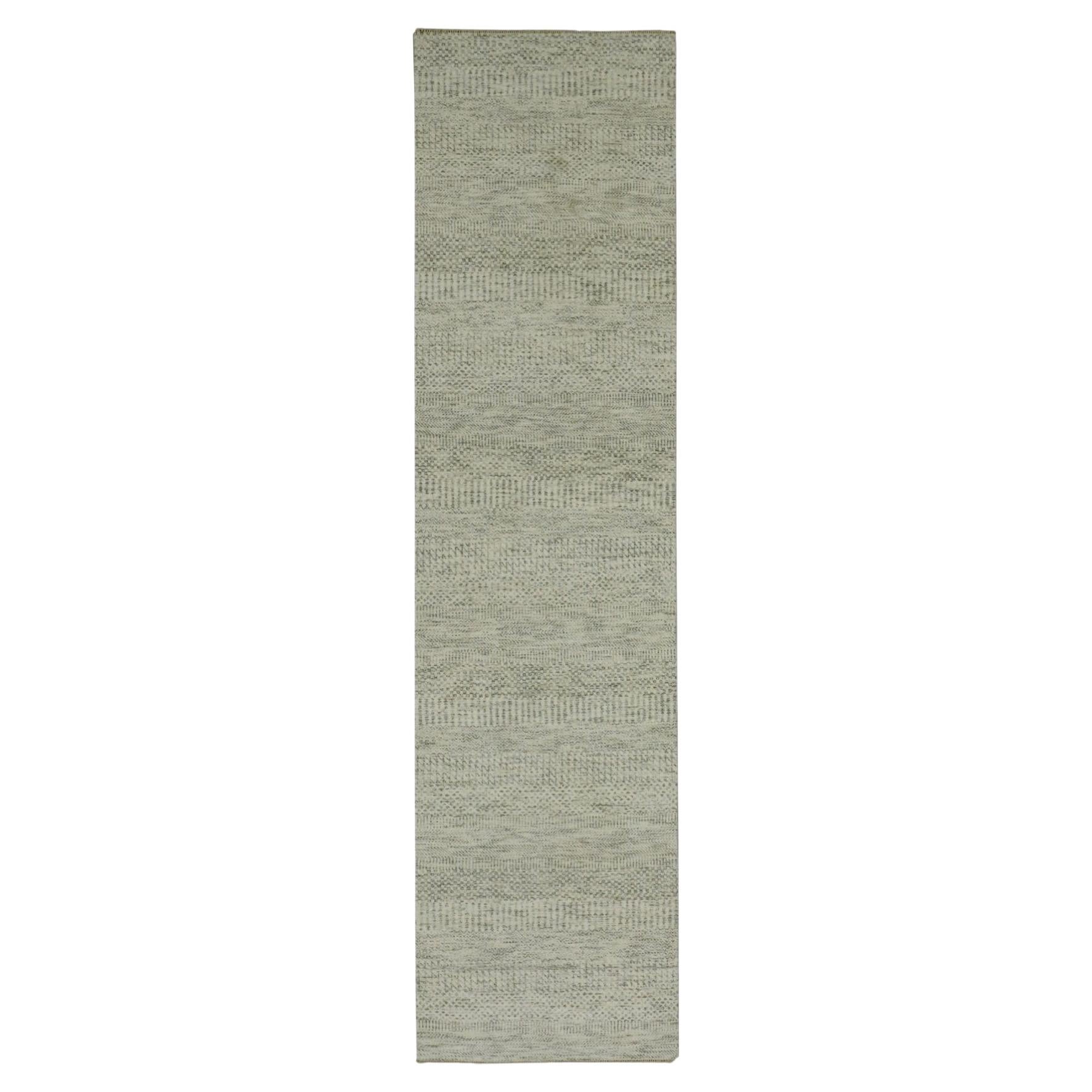 2'7"x10'1" Incredible White Hand Knotted Modern Grass Wool Runner Oriental Rug