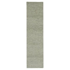 2'7"x10'1" Incredible White Hand Knotted Modern Grass Wool Runner Oriental Rug