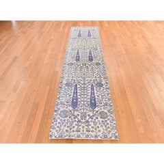 2'7"x10'1" Purple Cypress Tree Design Silk Textured Wool Hand Knotted Runner Rug