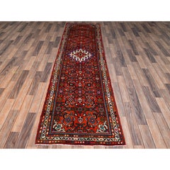 2'7"x10'1" Rust Red New Persian with Medallion Hand Knotted Soft Wool Runner Rug