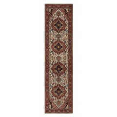 2'7"x10'1" Swan White Soft Wool Hand Knotted Antiqued Fine Heriz Re-Creation Rug