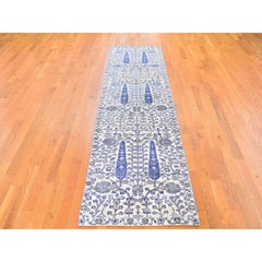 2'7"x10'1" Willow & Cypress Tree Design Silk with Textured Wool Hand Knotted Rug