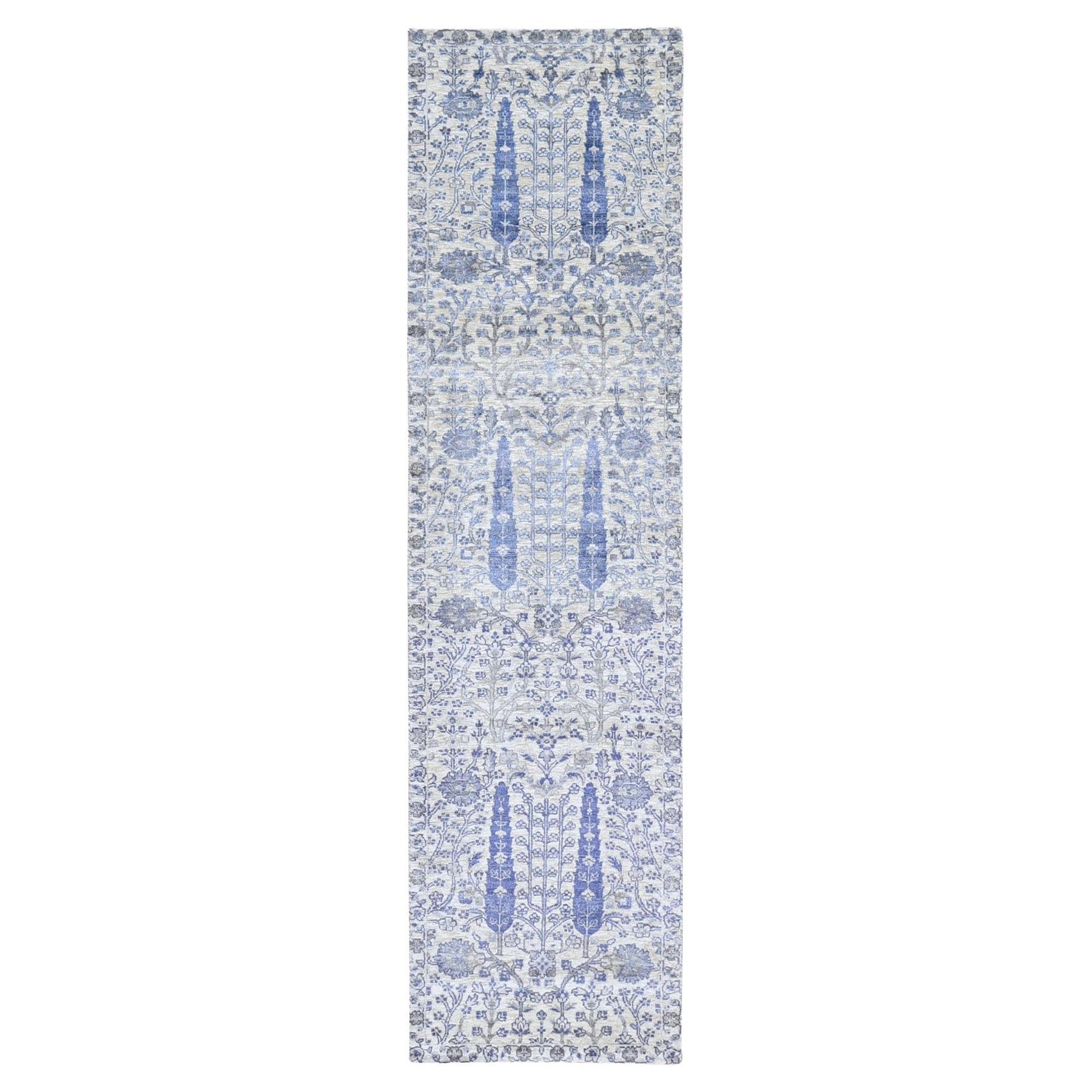 2'7 "x10'1" Tapis noué à la main en soie avec laine texturée Willow & Cypress Tree Design
