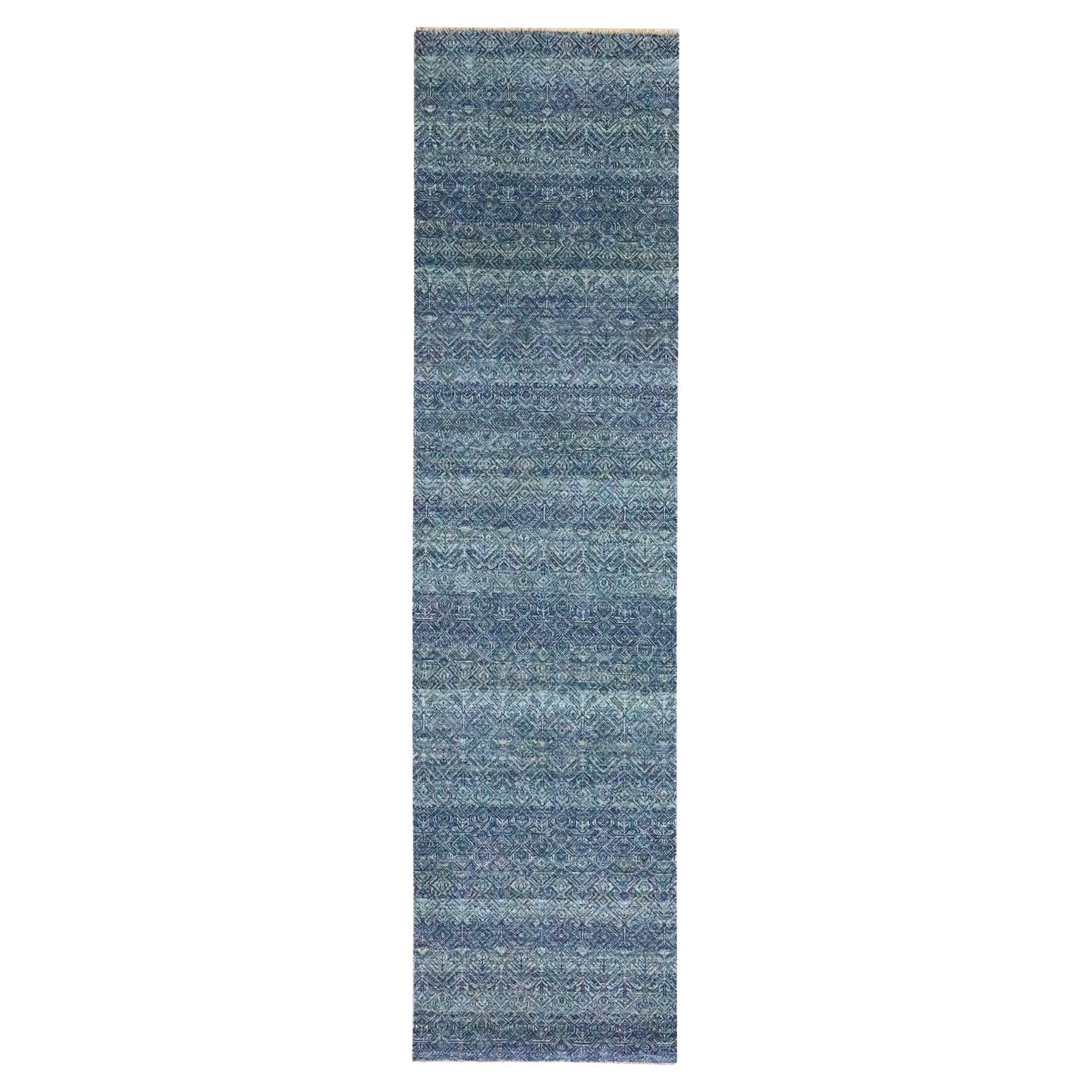 2'7 "x10'2" Blau Ton in Ton Kohinoor Herat Muster Hand geknüpft Wolle Läufer Teppich im Angebot