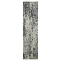 2'7 "x10'2" Alfombra de Corredor Anudada a Mano de Lana y Seda en Tejido Denso Gris Carbón