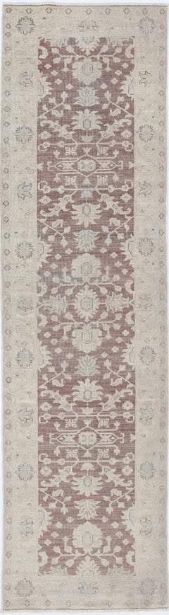 2.7x10.2 ft Handknotted Floral Wool Runner Rug for Hallway, Corridor and Kitchen