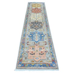 2'7'x10'2" Gris Peshawar Caucásico Akstafa Diseño Alfombra de Correr de Lana Anudada a Mano