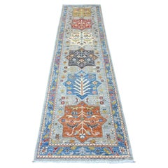 2'7"x10'2" Gray Peshawar Caucasian Akstafa Design Hand Knotted Wool Runner Rug