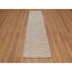 2'7"x10'2" Ivory Textured Modern Design Wool Hand Knotted Runner Oriental Rug