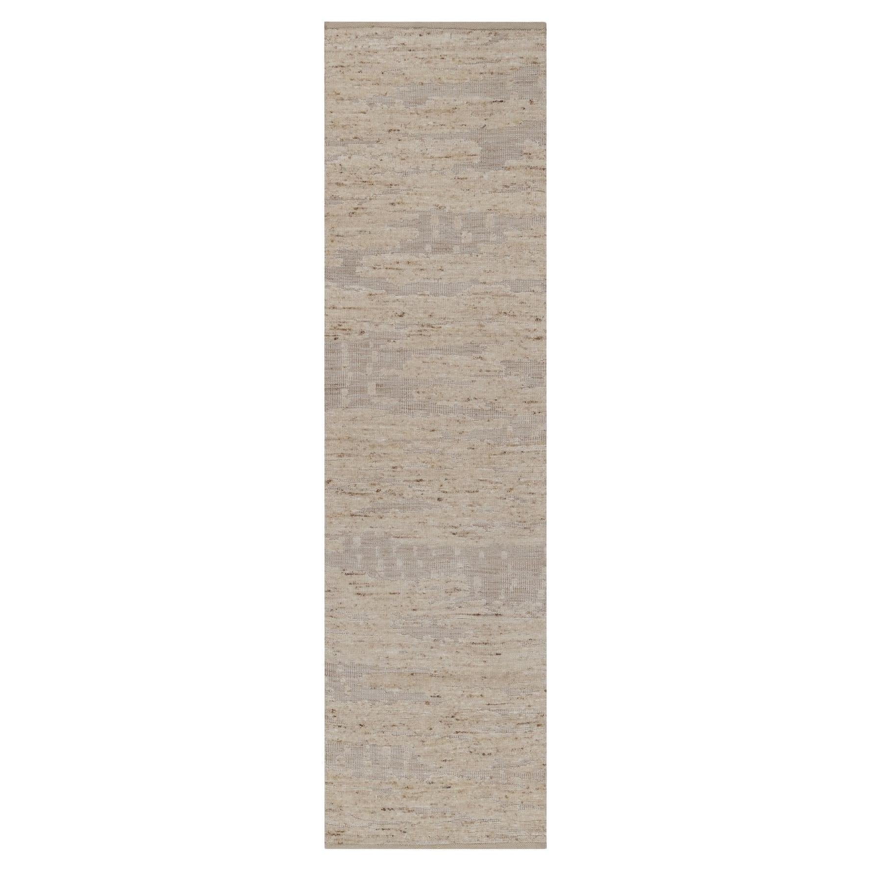 2'7"x10'2" Ivory Textured Modern Design Wool Hand Knotted Runner Oriental Rug