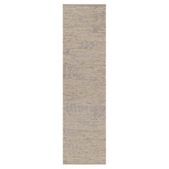 2'7"x10'2" Ivory Textured Modern Design Wool Hand Knotted Runner Oriental Rug