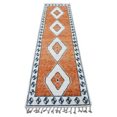 Tappeto Runner in Lana Annodato a Mano con Trama Geometrica Marocchina Arancione 2'7 "x10'2"