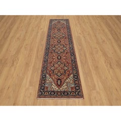 2'7 "x10'2" rosso anticato Fine Heriz Re-Creation annodato a mano in morbida lana Runner Rugs