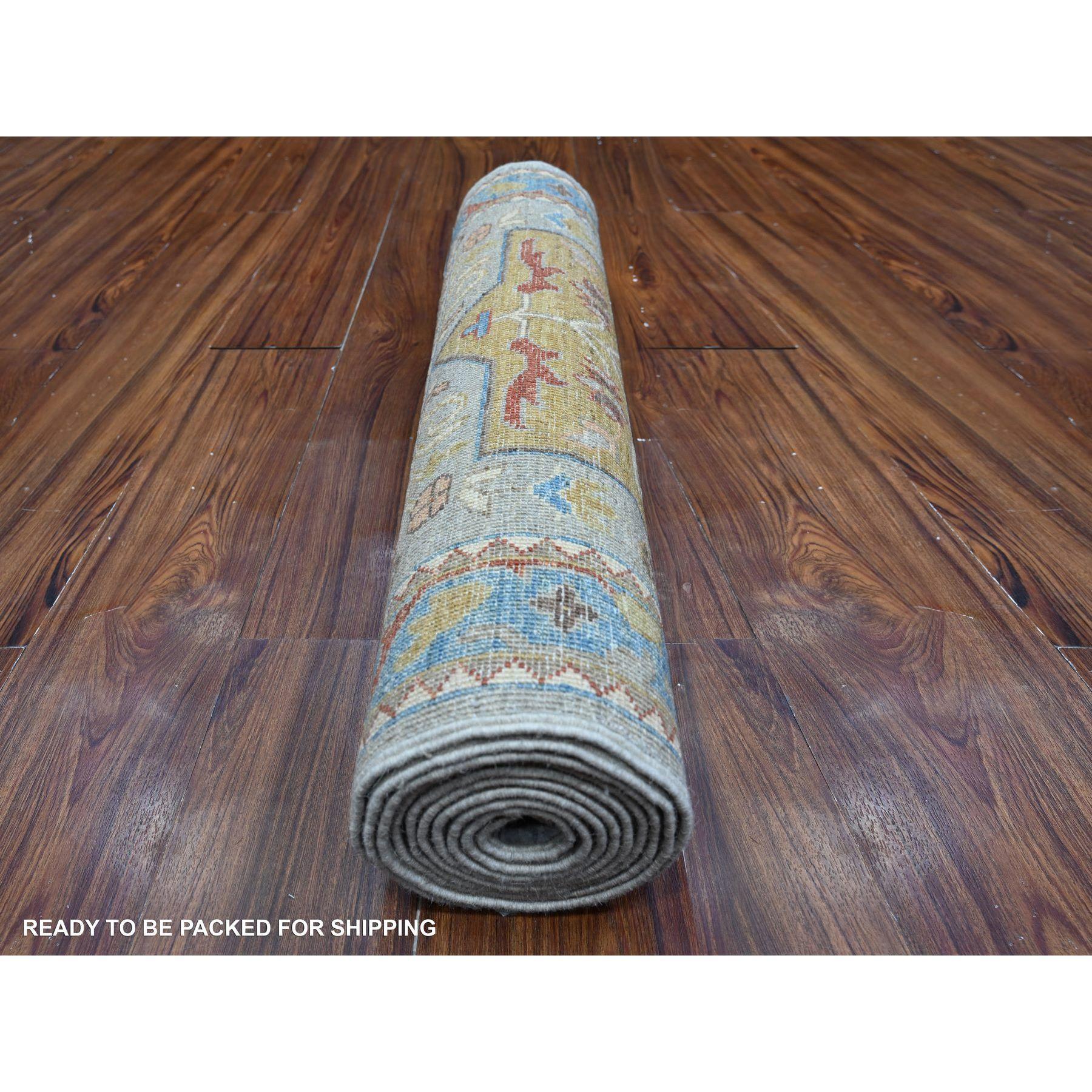 Afghan Tapis oriental caucasien Akstafa en laine gris foncé noué à la main 2'7