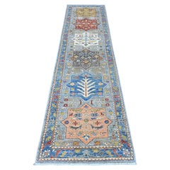 2'7"x10'2" Schattengrauer handgeknüpfter kaukasischer Akstafa-Woll-Läufer Orientalischer Teppich