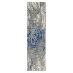 2'7"x10'2" Yale Blue Abstract Design Wool and Silk Hand Knotted Runner Rug