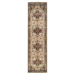 2'7"x10'3" Beige Antiqued Heriz Re-Creation Soft Wool Hand Knotted Runner Rug