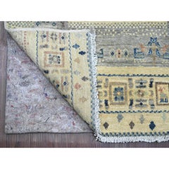 2'7"x10'3" Ivory Kashkuli Gabbeh Animal Figurines Hand Knotted Wool Runner Rug
