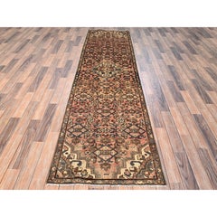 2'7 "x10'3" Pfirsich Vintage Persisch Hussaianabad Hand geknüpft Wolle Läufer Teppich