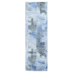 2'7 "x10'4" THE INTERTWINED PASSAGE, Soie avec texte Laine Tapis de course noué à la main
