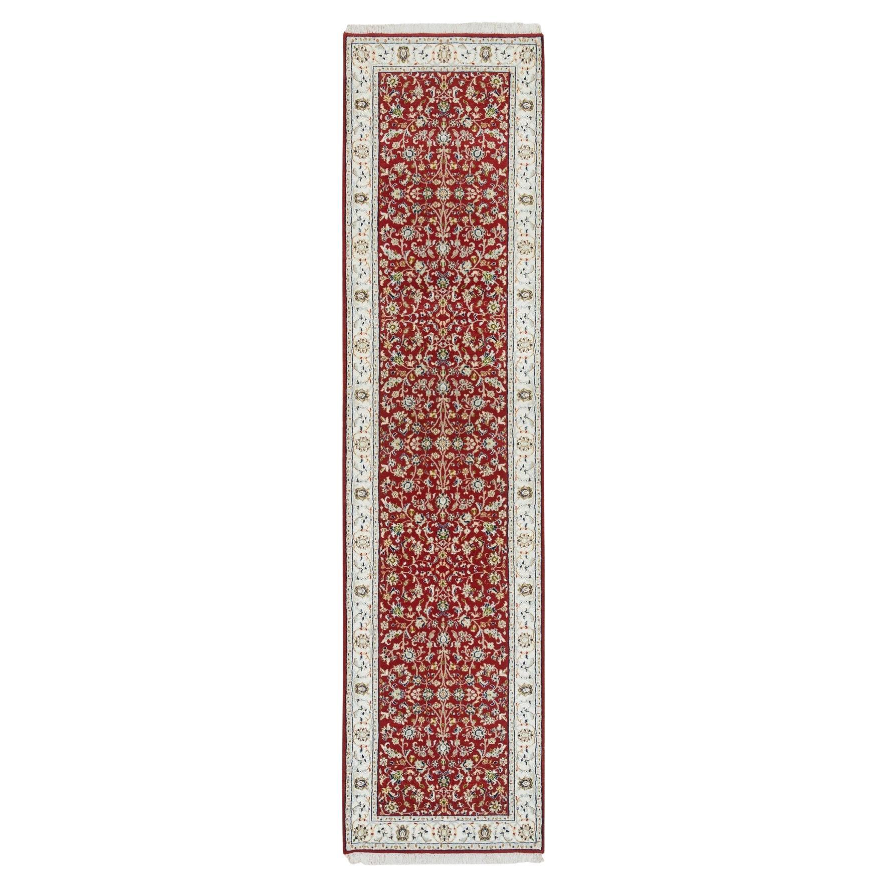 2'7"x10'5" Cherry Red, Hand Knotted Nain Design, 250 KPSI Soft Wool Runner Rug For Sale