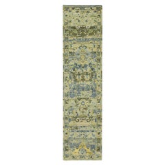 Tapis de course en laine 2'7 "x10'5" Vert Erased Persian Inspired Bird Design Hand Made