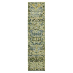 2
7"x10
6" Green Persian Inspired with Birds Design Hand Knotted Wool Runner Rug