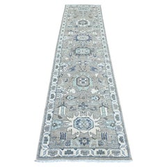 2'7"x10'8" Gray Peshawar with Heriz All Over Design Hand Knotted Wool Runner Rug