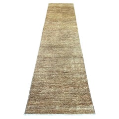 2'7"x11' Brown Plain Solid Pattern Hand Knotted Ghazni Wool Runner Oriental Rug
