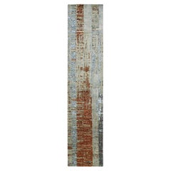 2'7 "x11'10" Beige-Rust Persian Knot Abstract Design Hand Knotted Wool Runner Rug (Tapis de course en laine nouée à la main)