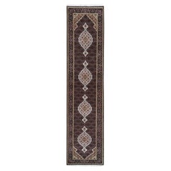 2'7"X11'10" Black Fish Medallion Design Tabriz Mahi Hand Knotted Wool & Silk Rug