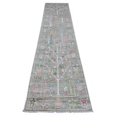 2'7 "x11'10" Tapis de course oriental Hunter Green Tree Design Afghan Angora Oushak