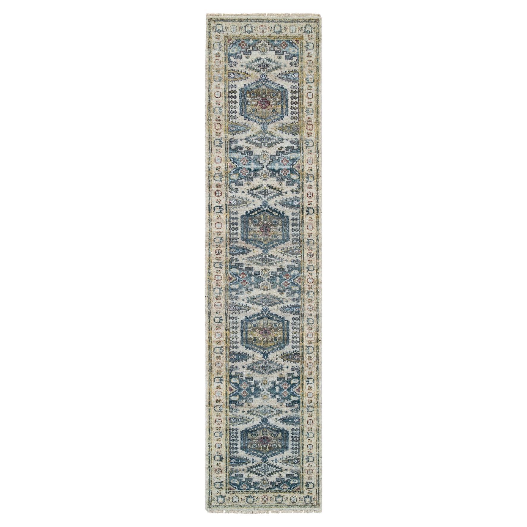 2'7 "x11'10" Elfenbein handgeknüpft neu interpretiert persischen Design Läufer Orientteppich