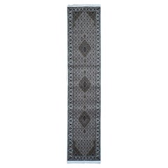 2'7"x11'10" Ivory Wool and Silk Tabriz Mahi Design Hand Knotted Runner Rug