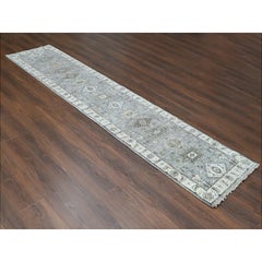 2'7"x11'10" Rhino Gray Hand Knotted Karajeh Design Soft Wool Runner Rug