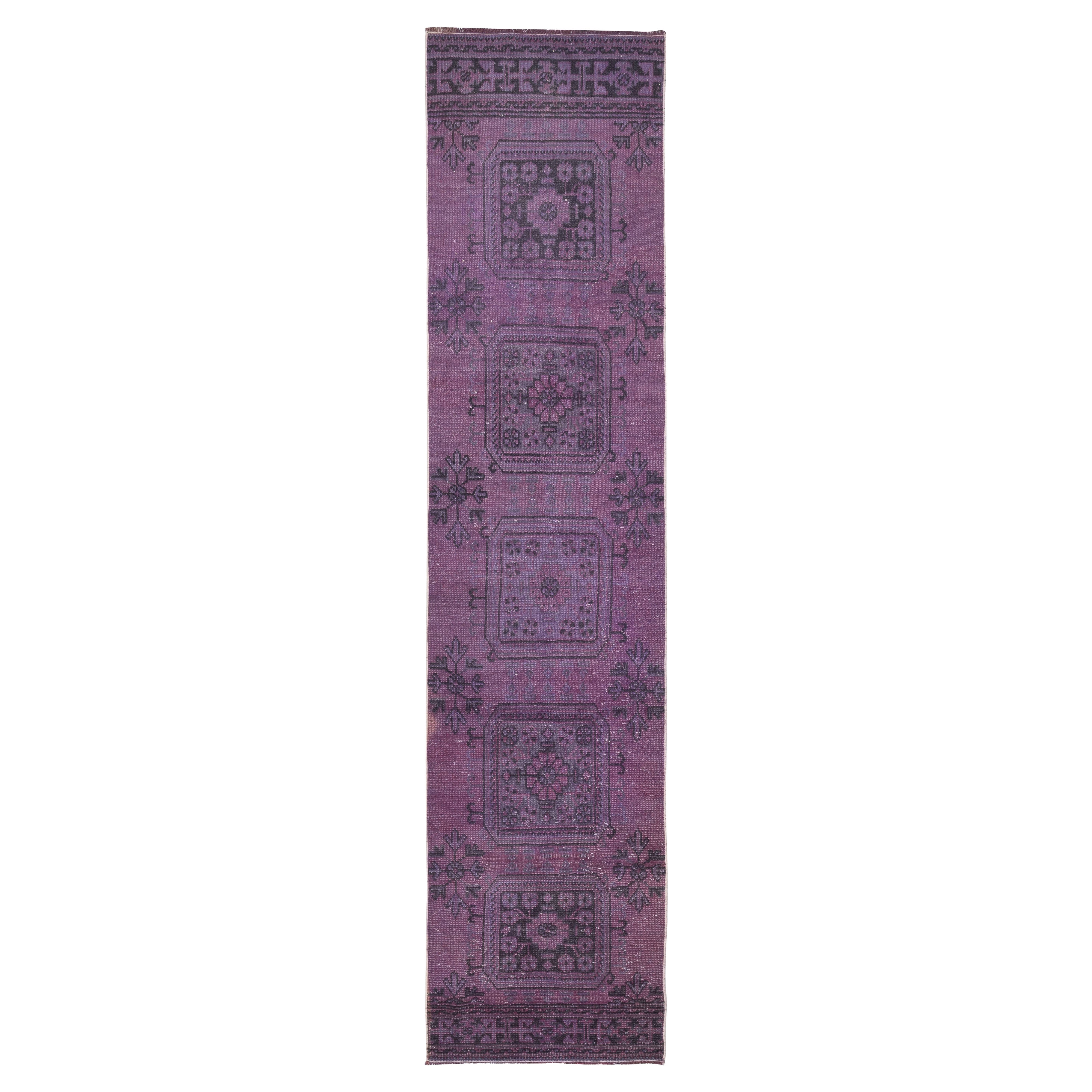 2.7x11.2 Ft Handgefertigter Flur-Läufer. Küchenteppich. Korridor-Teppich. Lila Treppenteppich